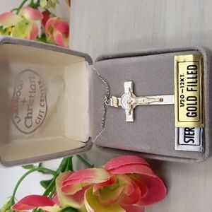 Benedict Crucifix Cross Necklace Two Sided Gold and Silver